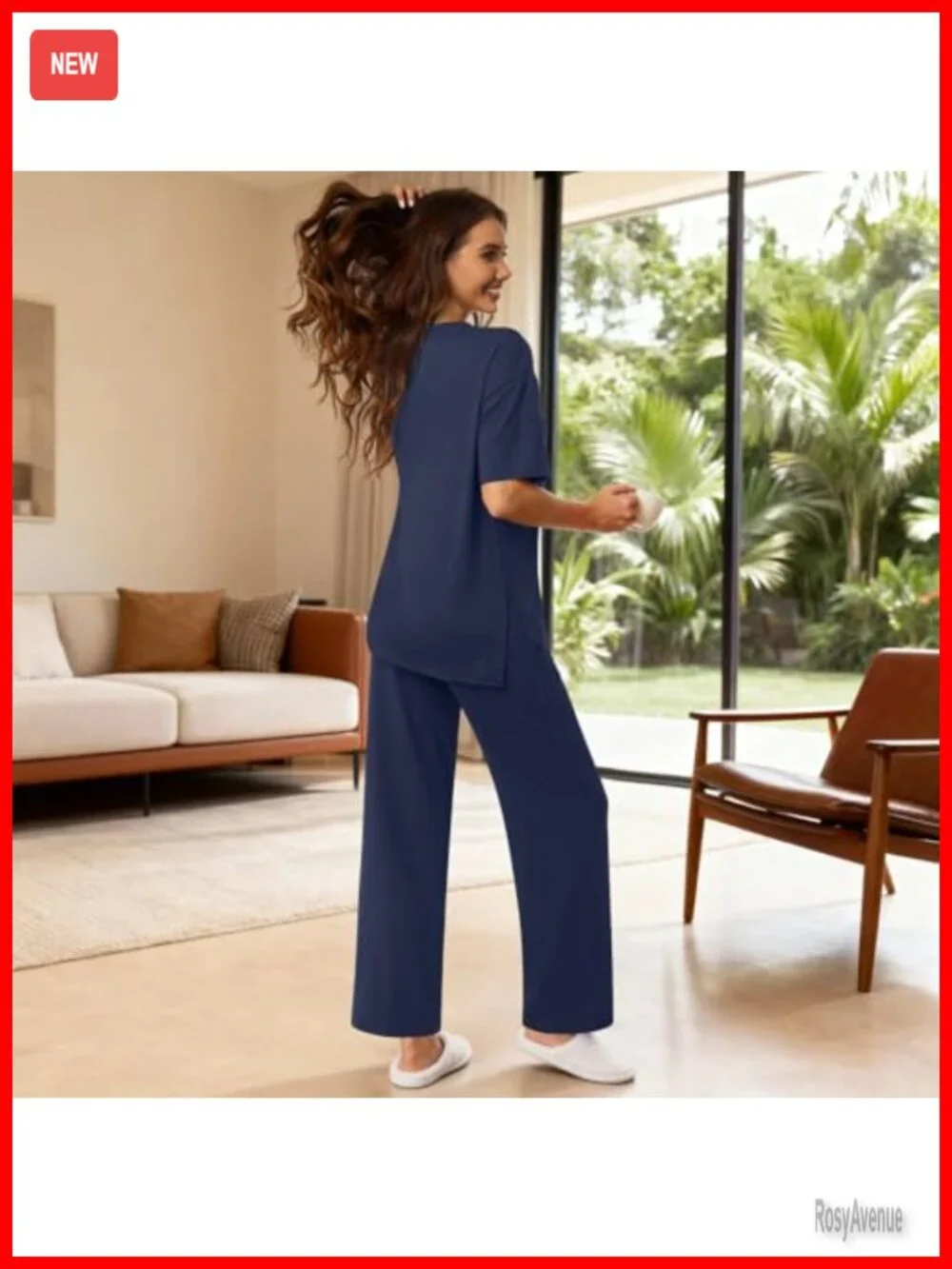 2 Piece Pajama Set Short Sleeve Long Pants Lounge Set with Pockets